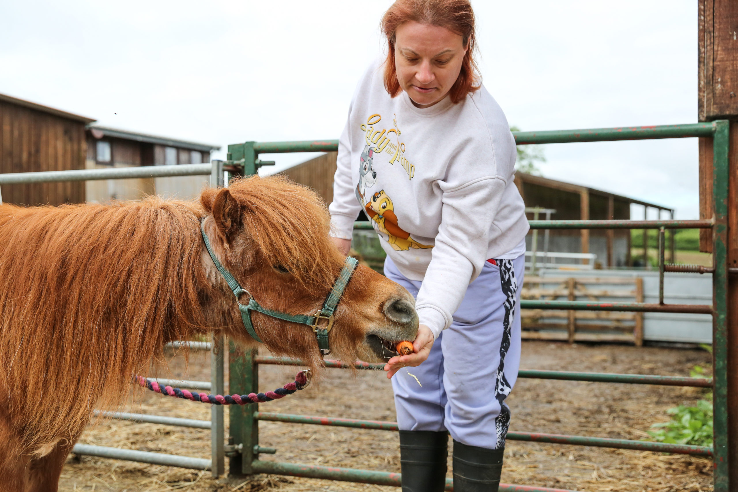 A person we support with a pony in Larchfield, Camphill Village Trust