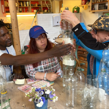 Our community making a tree from plastic bottles