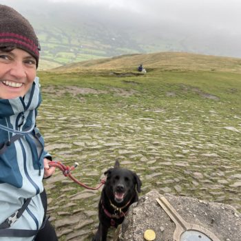 Claire with her dog for a walk