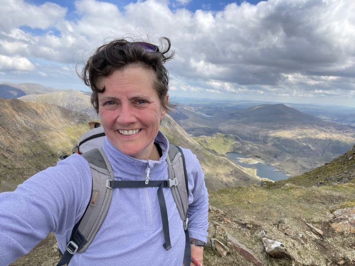 Claire hiking highest point in Wales