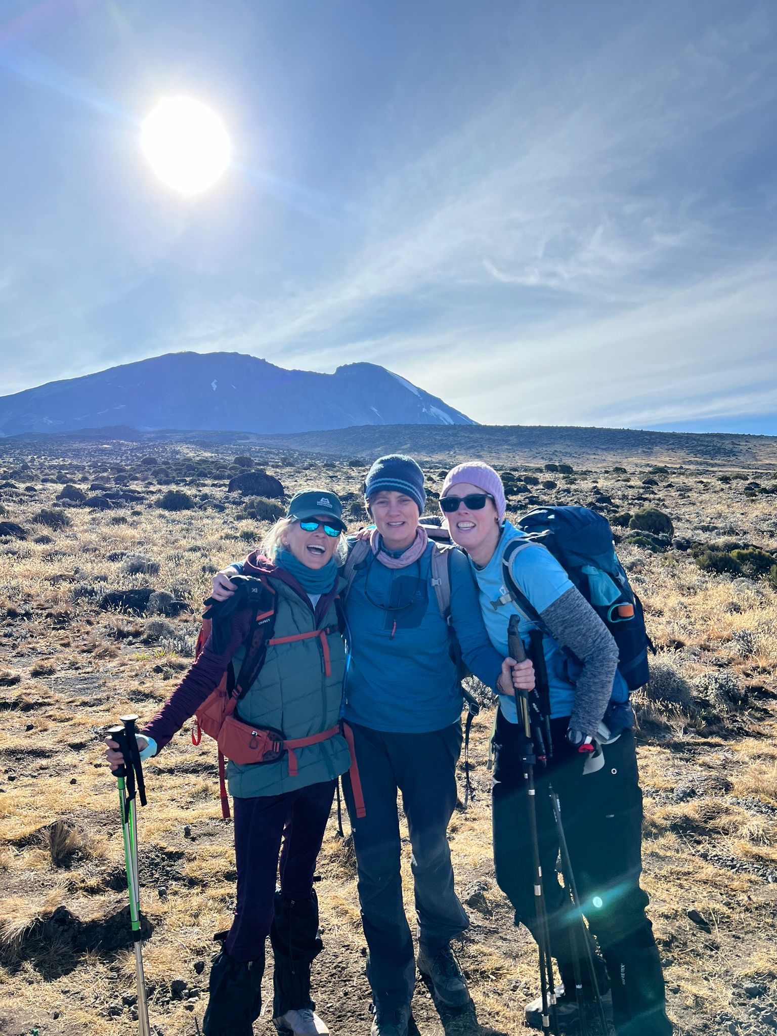 The trio hiking up Mount Kilimanjaro